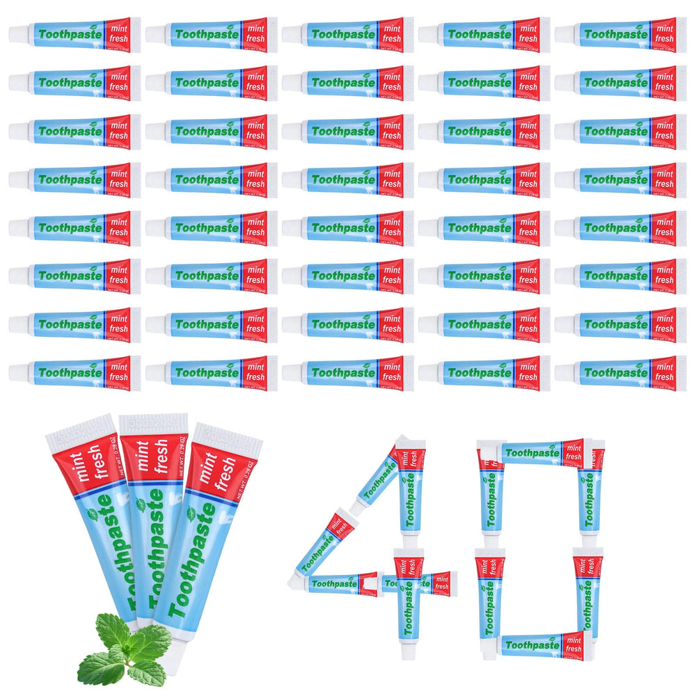 Front view of 0.28oz mini toothpaste travel bulk 40-pack