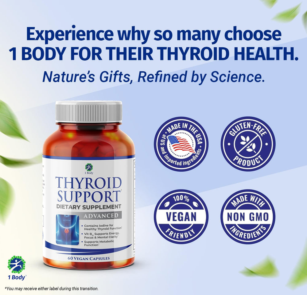 Pills of 1 Body Thyroid Support with minerals for energy metabolism