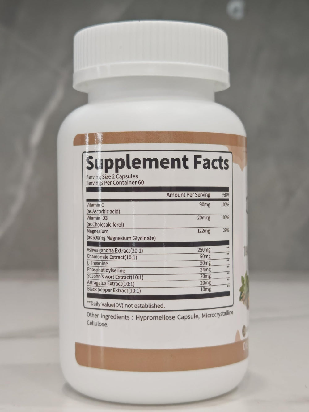 Non-GMO and vegan friendly icons on the bottle