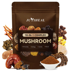 Front view of 10-in-1 mushroom powder packaging (60g)
