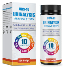 Front view of the 120-count 10-in-1 urine test strips package