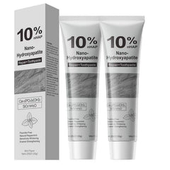 Two tubes of 10% nano hydroxyapatite toothpaste 2-pack on white background