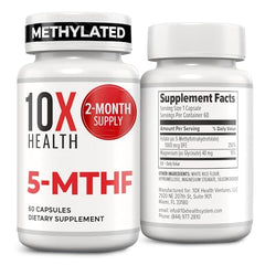 Bottle of 10X Health 5-MTHF Methylfolate 60 capsules