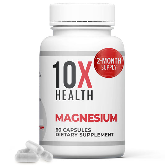 Bottle of 10X Health Magnesium Supplements with high-absorption magnesium citrate