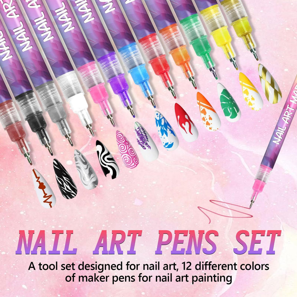 12-color nail art pens set easy-clean design for quick maintenance.