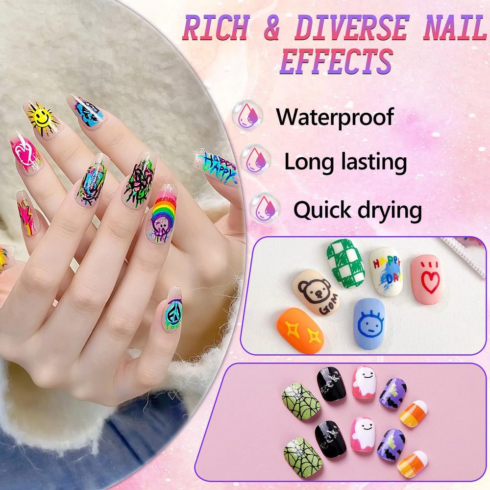 12-color nail art pens set ergonomic grip for comfortable handling.