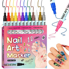 The 12 colors nail art pens set front view, ideal for vibrant DIY manicures.