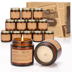 12-pack aromatherapy candles gift set in amber jars with assorted fragrances