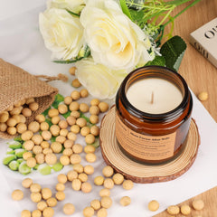 Minimalist amber jar candle design with vintage gift box