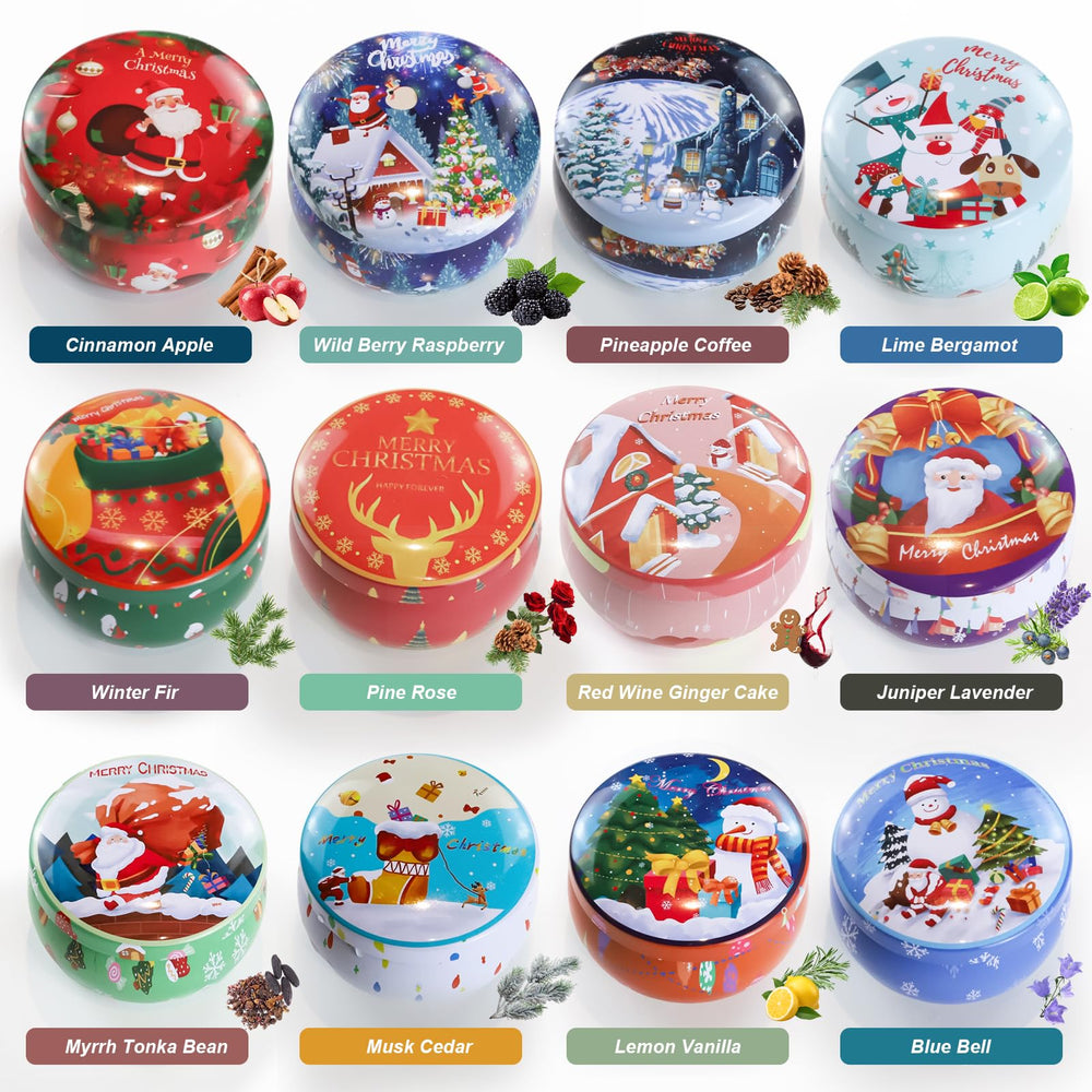 Cinnamon apple scented candle in festive metal tin