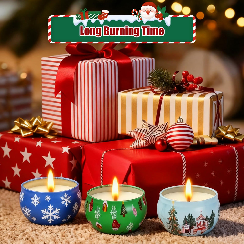 Pine rose fragrance candle in Christmas tin