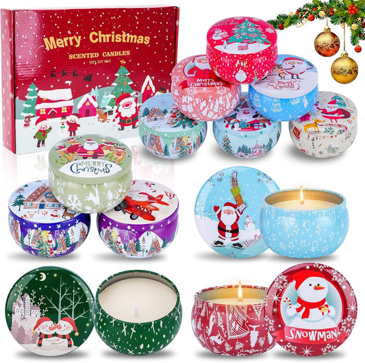 Box packaging for the 12-piece Christmas scented candles gift set
