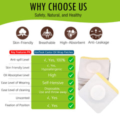 Hypoallergenic castor oil patch wrap with self-adhesive backing