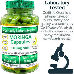 Supplement Facts panel on Moringa Capsules bottle