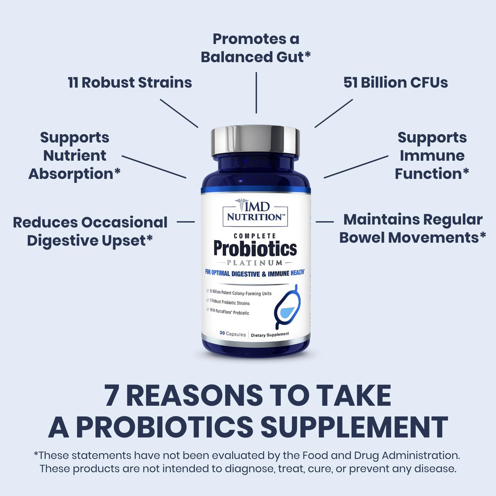 Close-up of probiotic capsules from 1MD Complete Probiotics Platinum