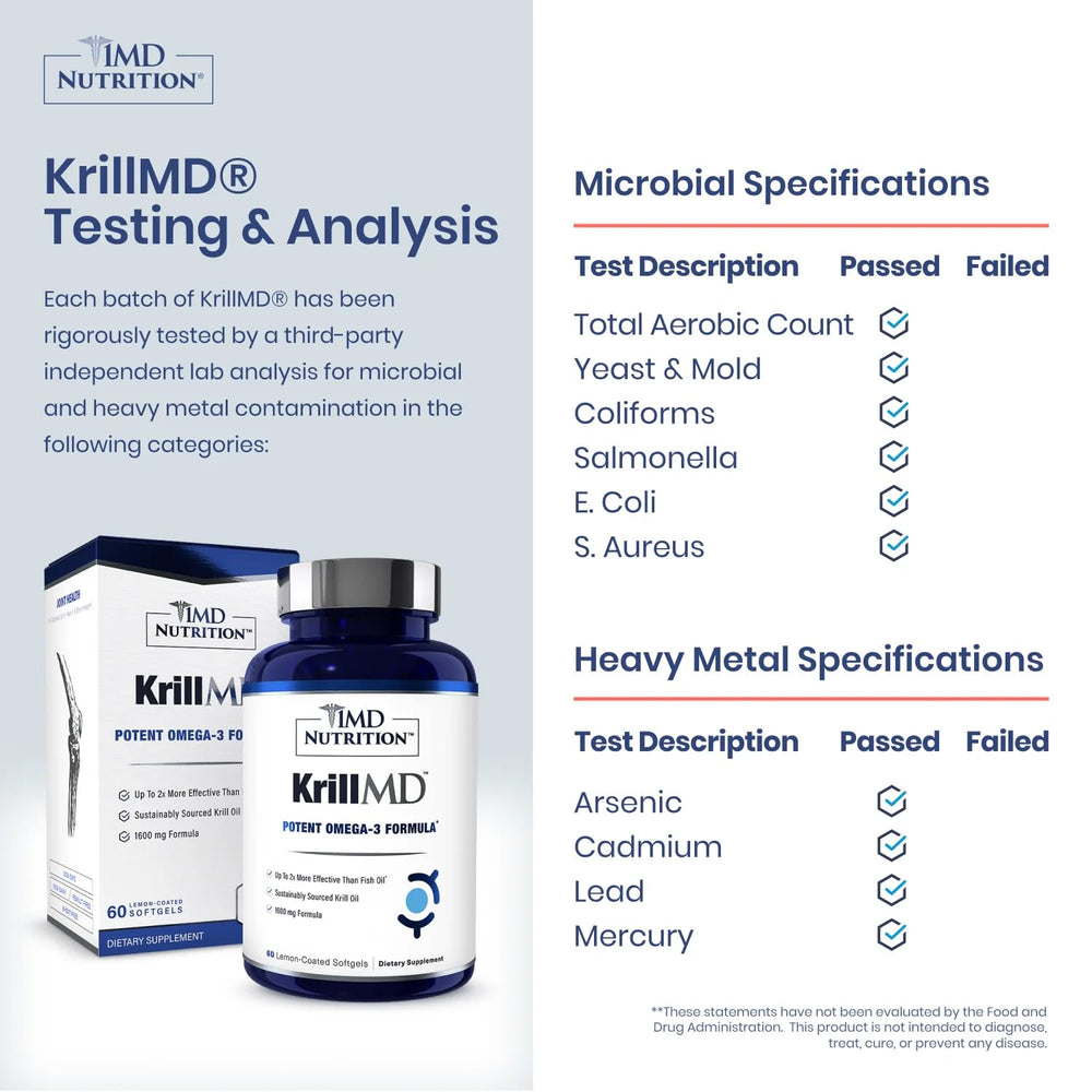 1MD KrillMD bottle back reveals ingredients and suggested use.