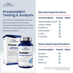 ProstateMD bottle label highlights USP-certified saw palmetto for targeted health.