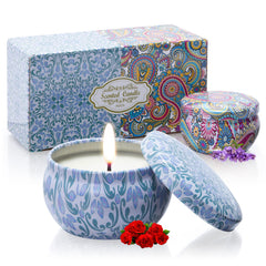 Two-pack 2.5 oz floral scented soy candles in travel tin