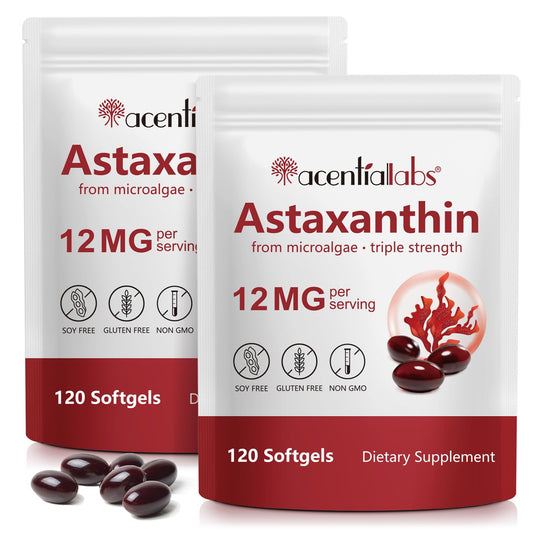Front view of 2-pack Astaxanthin 12mg softgels bottle