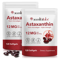 Front view of 2-pack Astaxanthin 12mg softgels bottle