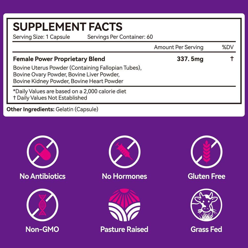 Product packaging with grass-fed beef organ supplement label