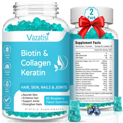 Two-bottle set of Biotin gummies with collagen and keratin on a white background