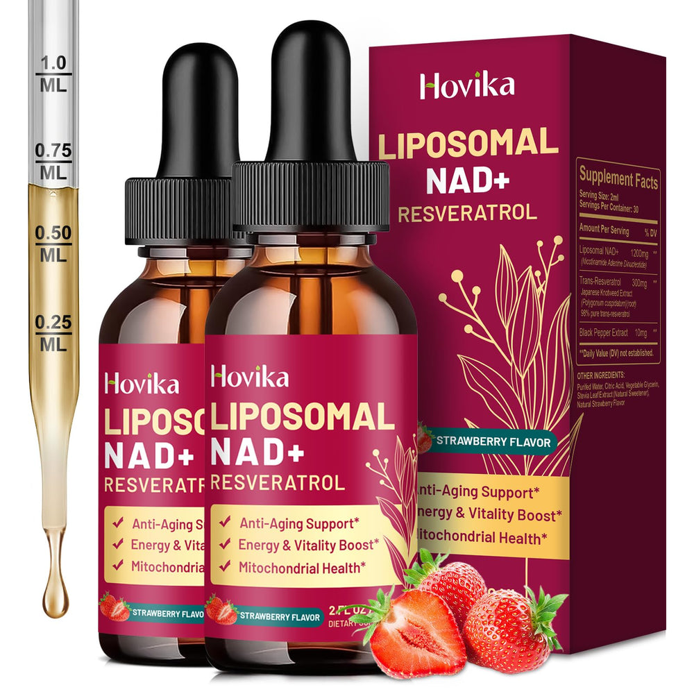 Two bottles of liposomal NAD+ 1200mg strawberry flavor drops