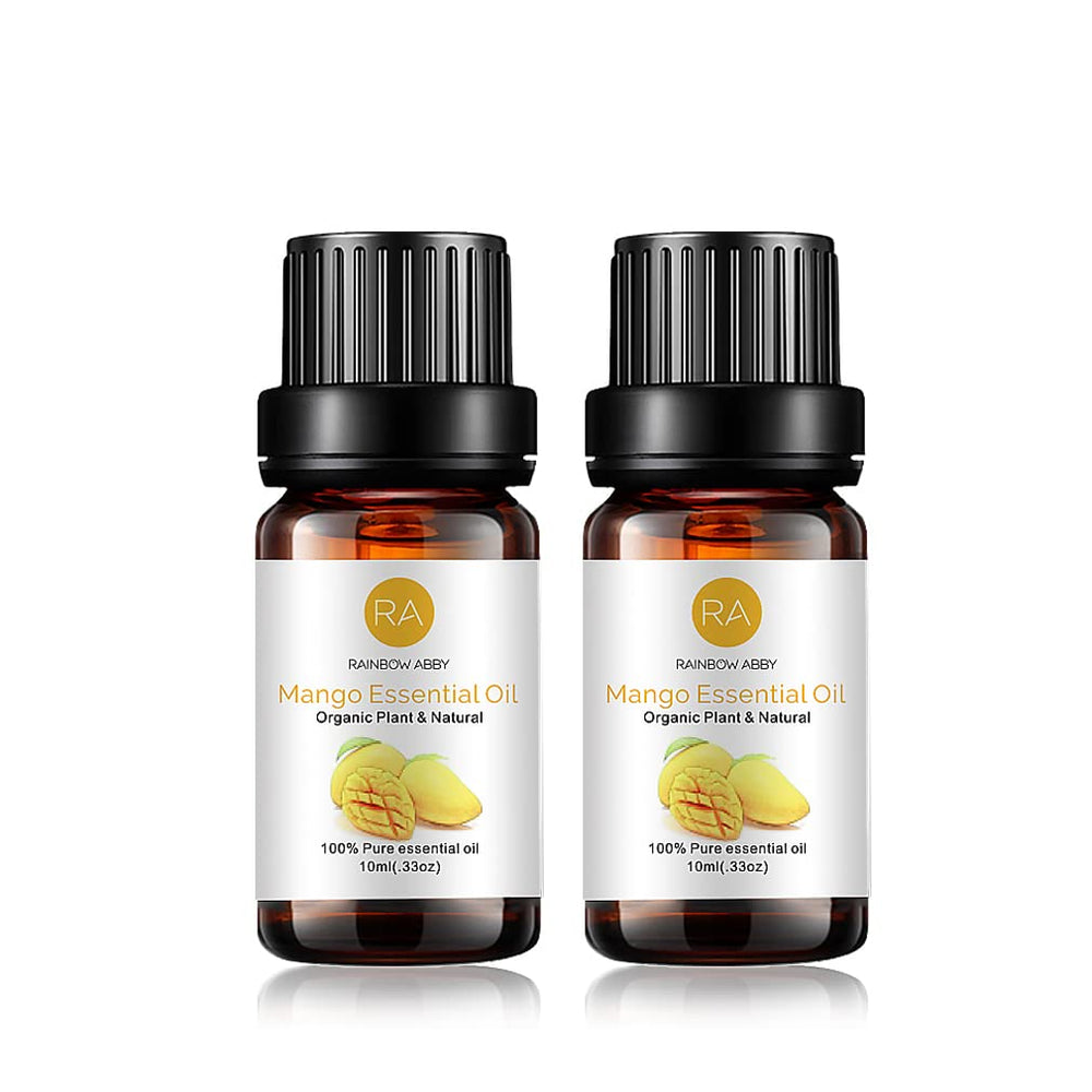Two 10ml mango essential oil bottles in front view