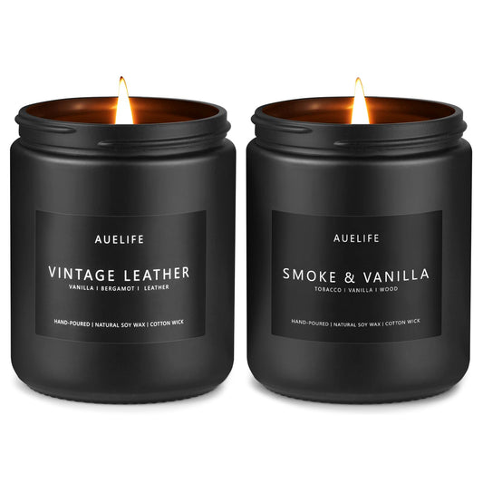 Two-pack men candles with Smoke & Vanilla scent in black jars