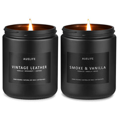 Two-pack men candles with Smoke & Vanilla scent in black jars