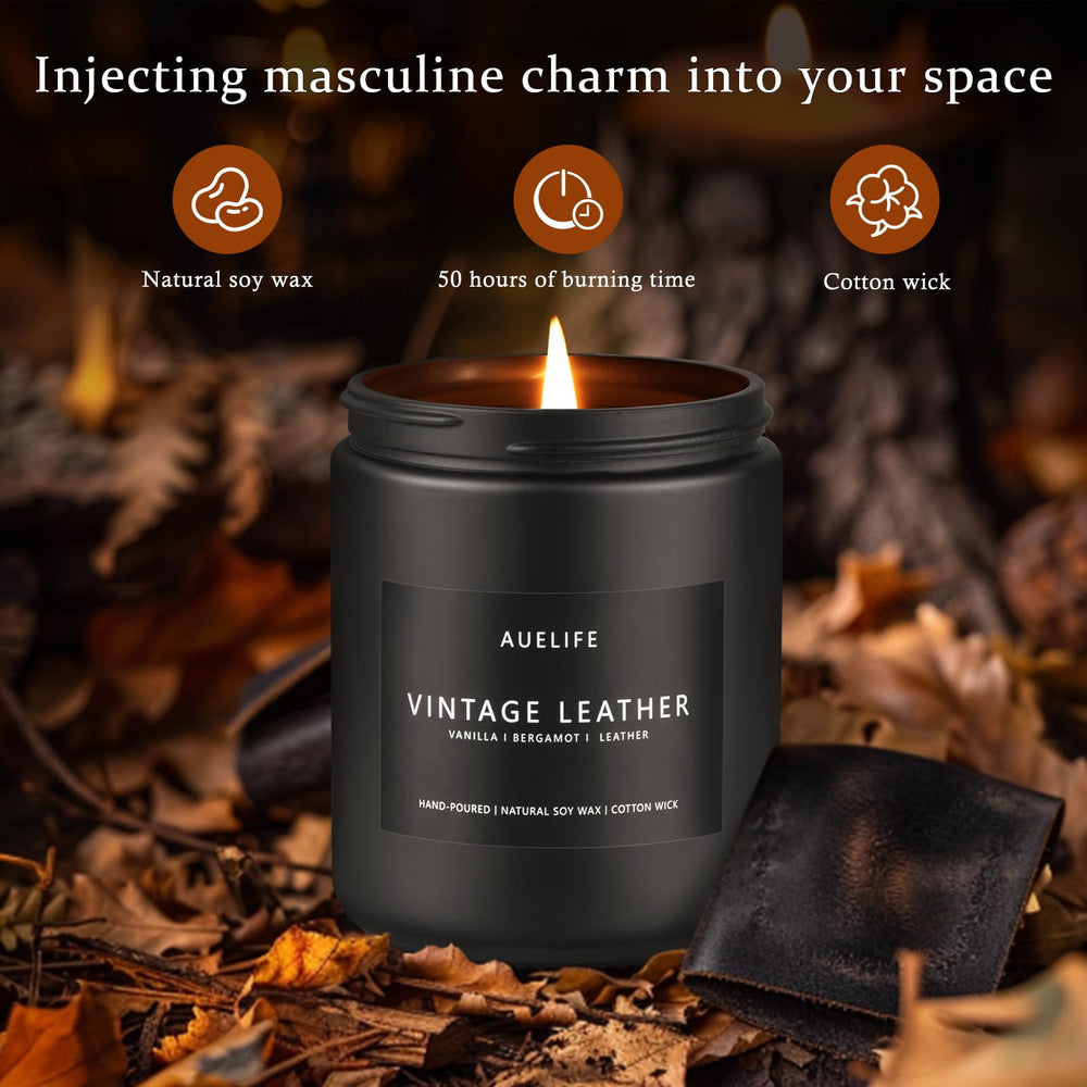 Close-up of Smoke & Vanilla scented candle label and wax