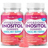 Two-pack raspberry-flavored myo-inositol and d-chiro inositol gummies bottle showing 120 count