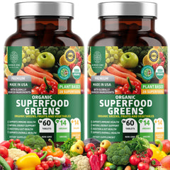 Front view of two 120-count bottles of N1N Organic Green Superfood