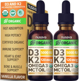 2-pack Organic Vitamin D3 K2 Drops with MCT Oil Vanilla bottle label