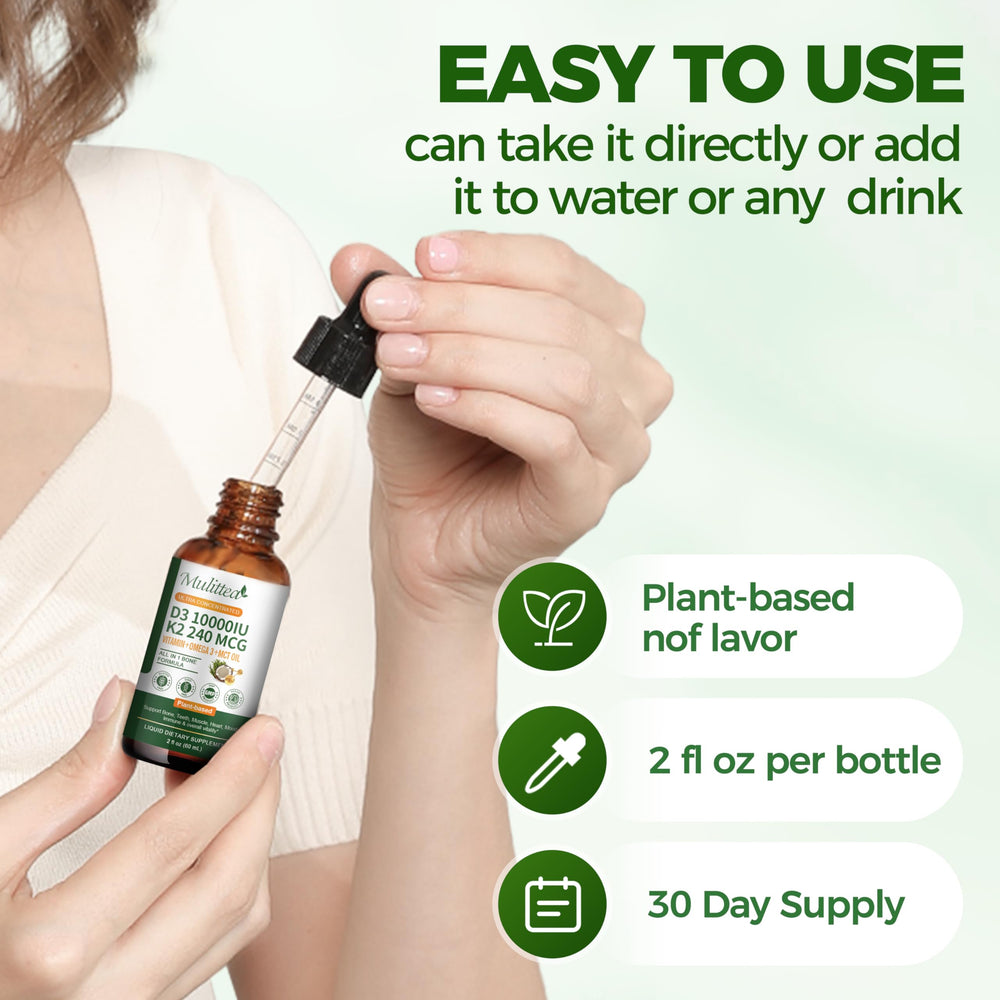 Dosing: 1 ml equals 5000 IU D3 and 120 mcg K2 MK-7; two ml equals 10000 IU D3 and 240 mcg K2.