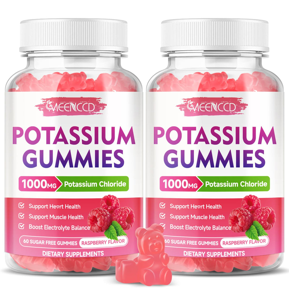 Front view of 2-pack potassium gummies raspberry packaging