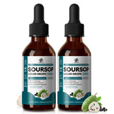 Two-pack Soursop Graviola Liquid Drop with Elderberry and Lion's Mane bottle on packaging