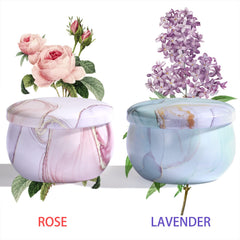 Lavender Vanilla scented candle tin close-up