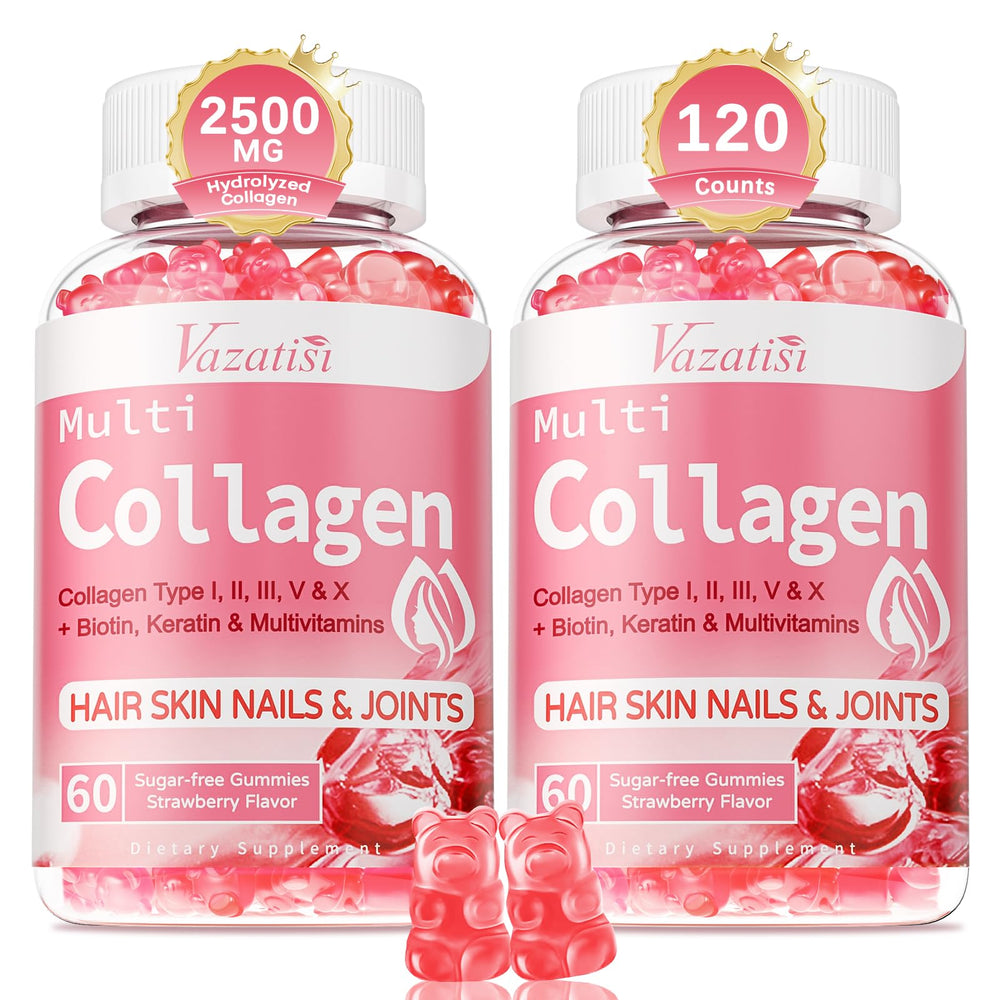 Hero image showing 2-pack sugar-free strawberry collagen gummies, 120 count