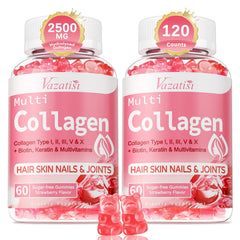 Hero image showing 2-pack sugar-free strawberry collagen gummies, 120 count