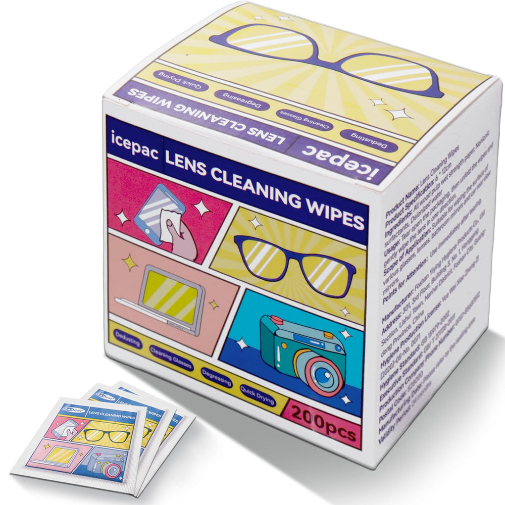 Box of 200 pre-moistened cleaning wipes for glasses