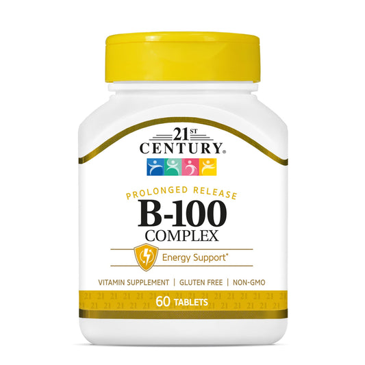 Bottle label for 21st Century B 100 Complex Prolonged Release Caplets