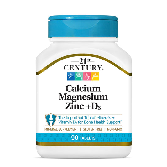Front view of 21st Century Cal Mag Zinc +D Tablets bottle