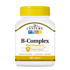 Front view of 21st Century Healthcare B Complex Plus Vitamin C tablets bottle