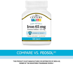 Packaging artwork for 21st Century Iron ferrous sulfate supplement