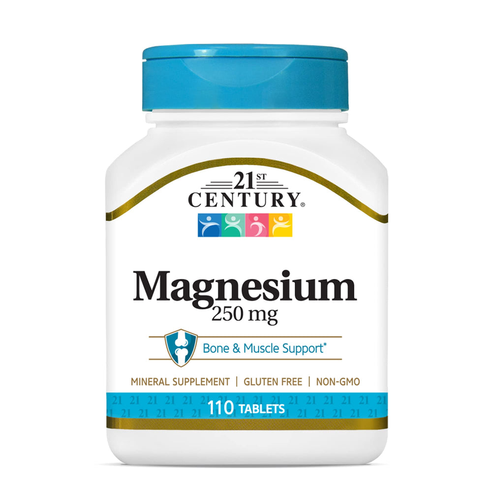 Bottle of 21st Century Magnesium 250 mg tablets, 110 count label