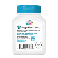 Supplement facts panel for magnesium 250 mg