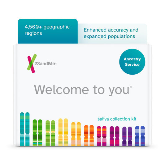 At-home DNA test kit with detailed geographic ancestry breakdown.