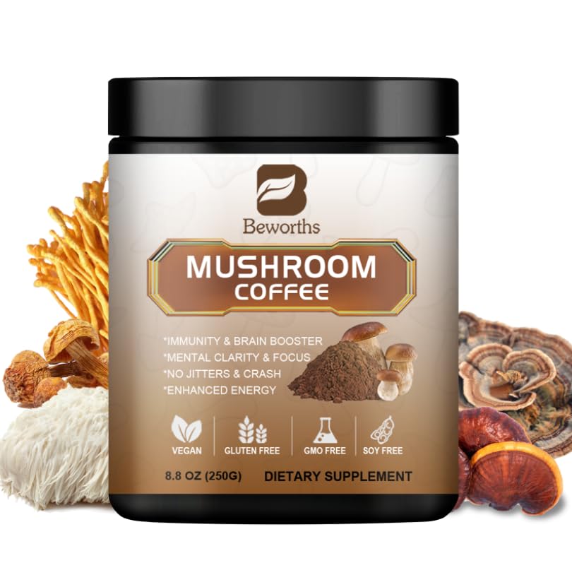 Front view of 250g Mushroom Coffee jar featuring Lion's Mane