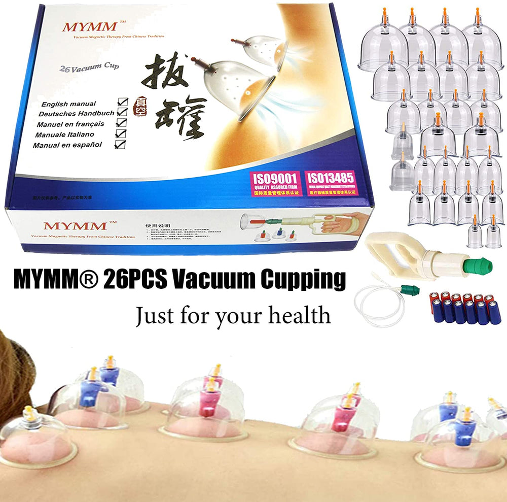 Front view of the 26-piece cupping therapy kit